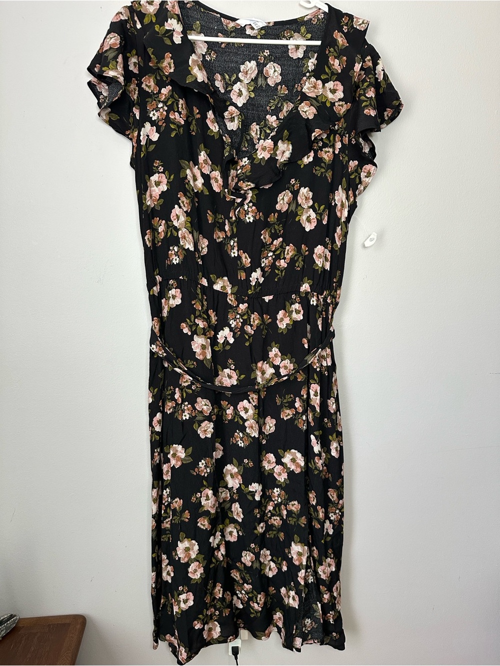 Black Floral Ruffle Midi Dress - Women's size XXL 20 - Picture 6 of 11